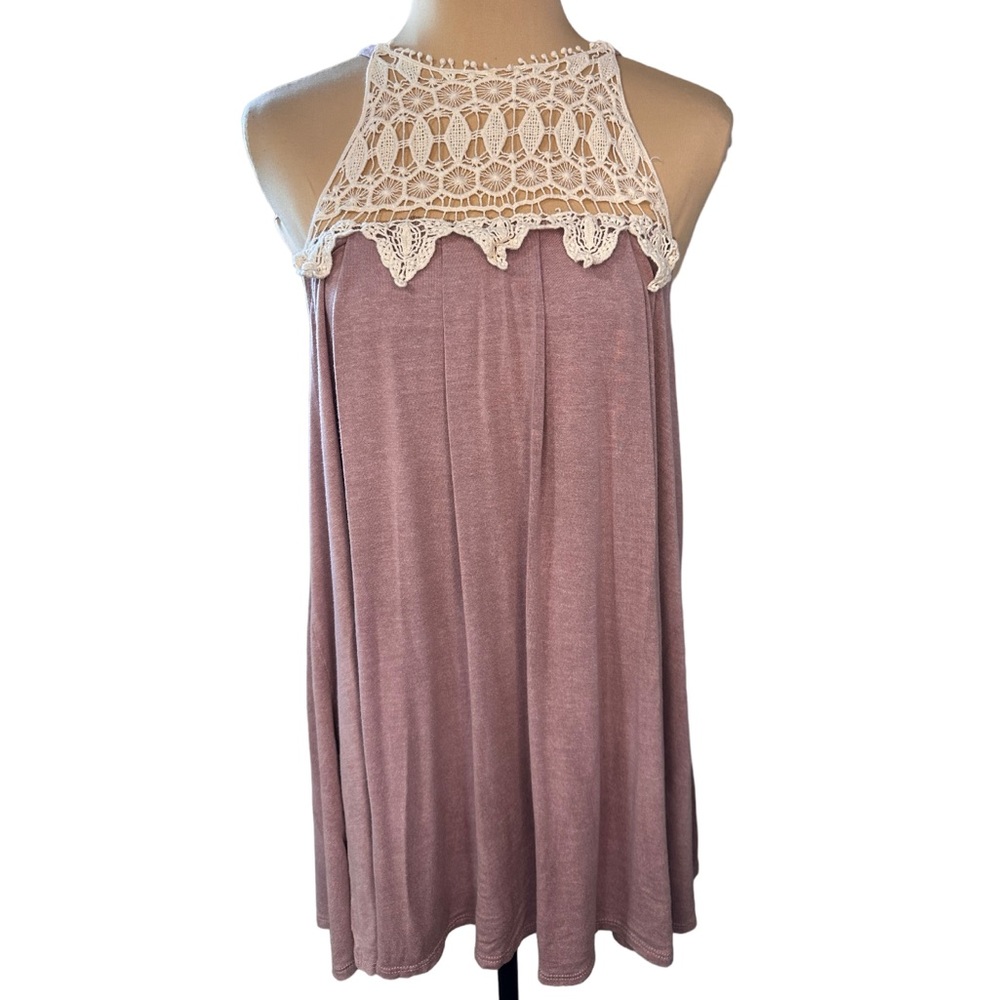 CY Fashion Crochet Front Tie Back Halter Top, Size S